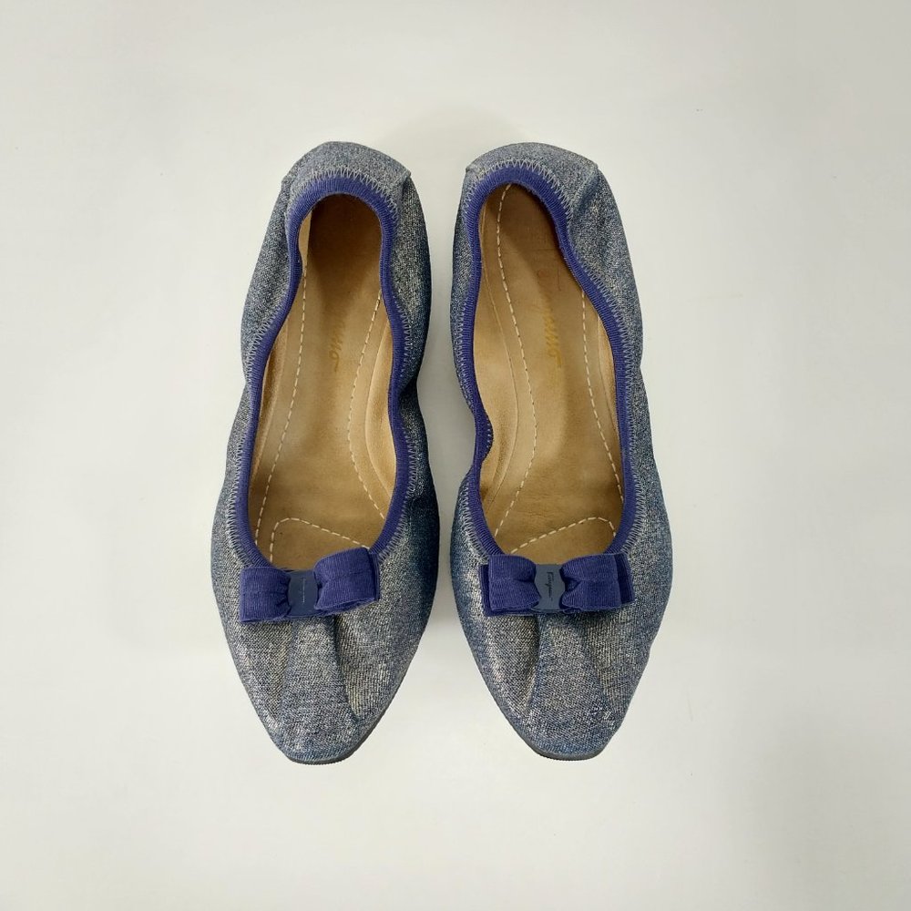 Salvatore Ferragamo Shoes Womens 5.5 M Purple My Joy Ballet Flats Bow Shimmer - Picture 2 of 13